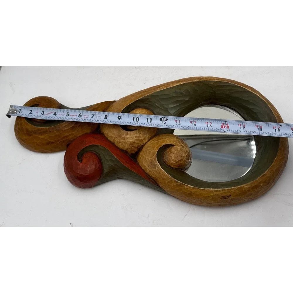 Vintage Hand Carved Wood Mirror 1970s Handmade Wall Decor‎ Signed